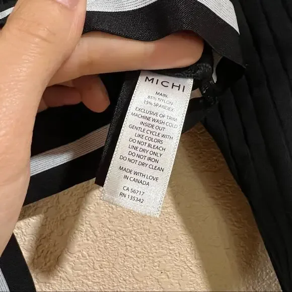 MICHI Black White Apex Ribbed cropped mock neck striped straps cutout Top MEDIUM - Picture 9 of 10